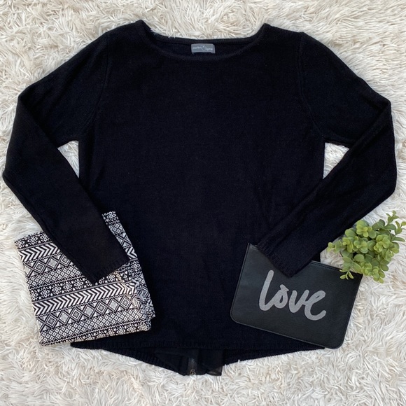 Market & Spruce Back Zip Panel Crewneck Sweater 💗 Black - Picture 3 of 16